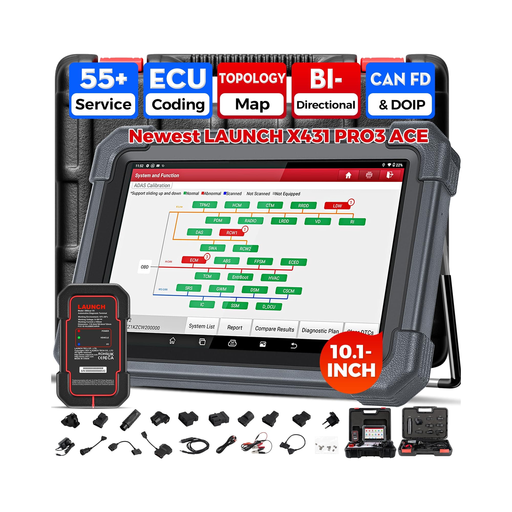 LAUNCH X431 PRO3 ACE LAUNCH X431 DBScar VII obd2 auto diagnostica, mappatura topologia, codifica online, CANFD DoIP, 55+ servizi, FCA SGW, IMMO, 10.1 pollici, Modello 2026